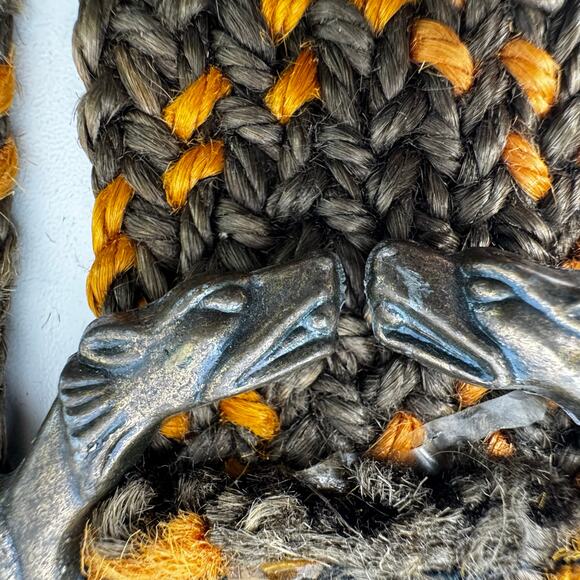 Vintage Wolf Head Buckle Braided Belt RARE  Medium
